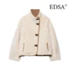 Edsa feminino quente grosso jaqueta reversível fofo emenda grande lapela casacos feminino manga longa outerwear inverno senhora