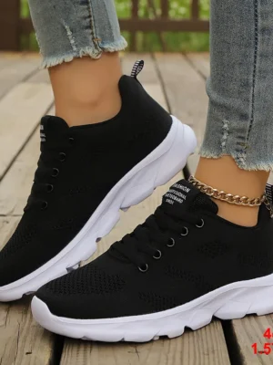 Tênis feminino sapatos casuais moda respirável andando malha sapatos planos feminino tenis feminino branco senhoras sapatos esportivos