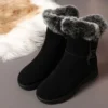 2024 botas de neve quentes de couro da moda de inverno feminino com solas grossas de pelúcia sapatos de algodão antiderrapantes confortáveis