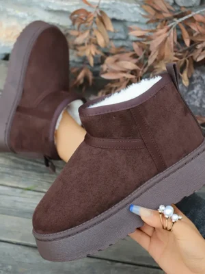 Inverno grosso de fundo forrado cabeça grande botas de neve feminino quente tubo curto pão sapatos de algodão botas de dedo do pé redondo para mulher