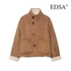Edsa feminino quente grosso jaqueta reversível fofo emenda grande lapela casacos feminino manga longa outerwear inverno senhora