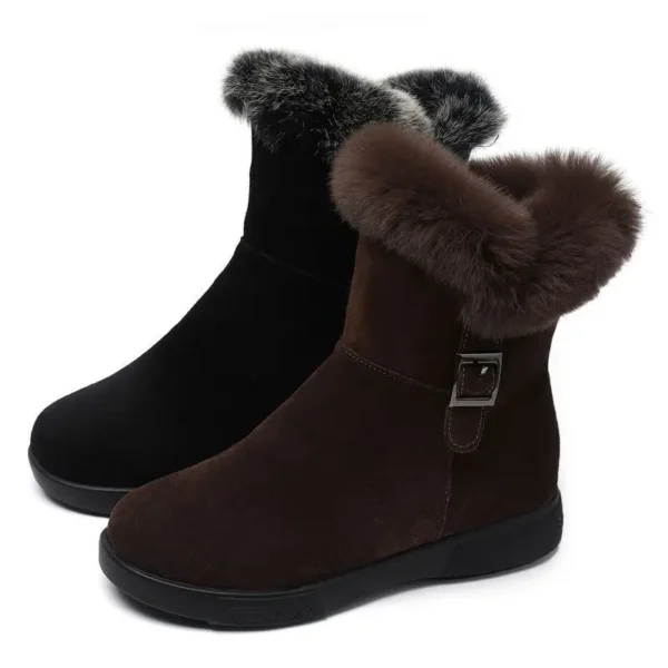 2024 botas de neve quentes de couro da moda de inverno feminino com solas grossas de pelúcia sapatos de algodão antiderrapantes confortáveis