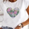 kf-S3973979e8df44d688368200020598916W Manga curta casual senhoras moda feminina gráfico camiseta feminina amor coração aquarela doce impressão verão t roupas camisetas