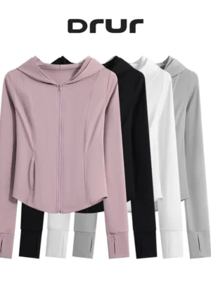 Drur jaquetas femininas esporte superior manga longa zíper com capuz camisa de yoga com bolsos jogger correndo jaqueta esportiva feminina yogawear