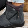 Calçados esportivos casuais femininos, botas de algodão impermeáveis de pelúcia grossa de cano médio, botas de algodão com zíper externo