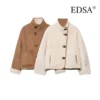 Edsa feminino quente grosso jaqueta reversível fofo emenda grande lapela casacos feminino manga longa outerwear inverno senhora