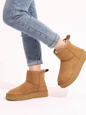 Shevalue botas de neve de pelúcia femininas interior macio quente chinelos peludos casa sapatos de algodão ao ar livre antiderrapante pele de inverno botas fofas