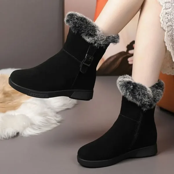 2024 botas de neve quentes de couro da moda de inverno feminino com solas grossas de pelúcia sapatos de algodão antiderrapantes confortáveis