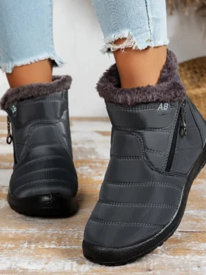 Calçados esportivos casuais femininos, botas de algodão impermeáveis de pelúcia grossa de cano médio, botas de algodão com zíper externo