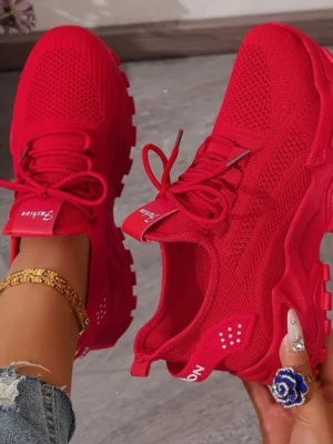 Calçados femininos, calçados esportivos femininos 2025 sapatos femininos respiráveis de malha única pai sapato esportivo feminino casual e versátil