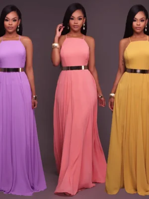 Vestido boho feminino sem mangas com gola O, vestido maxi longo casual, festa noturna, vestido de verão sem costas praia, moda verão