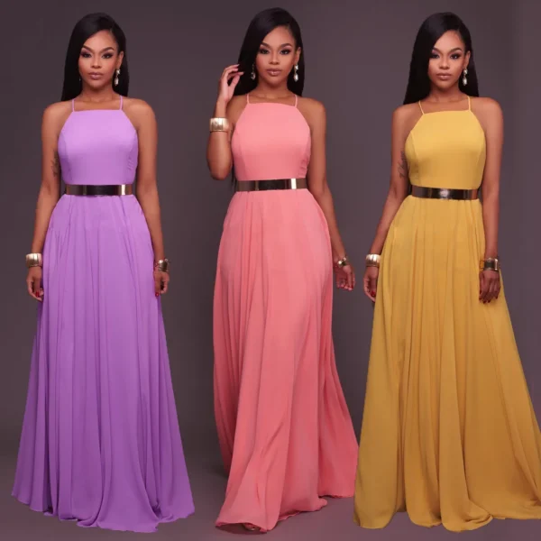 Vestido boho feminino sem mangas com gola O, vestido maxi longo casual, festa noturna, vestido de verão sem costas praia, moda verão