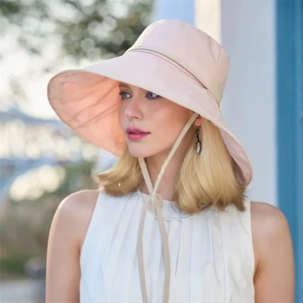 Novo estilo francês chapéu de sol feminino aba larga chapéu de pescador praia viagem, chapéu de verão de palha dobrável leve com elegante