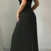 Vestido preto feminino de tecido grande, casual, boêmio, maxi, verão, linha a, vestido longo com bolsos, roupas de comprimento total, preto