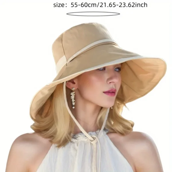 Novo estilo francês chapéu de sol feminino aba larga chapéu de pescador praia viagem, chapéu de verão de palha dobrável leve com elegante