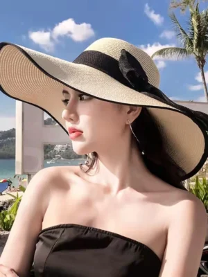 Chapéu de palha de verão dobrável chapéu de palha para praia viseiras de viagem feminino proteção facial de corte uv tampão de balde menina sol panamá atacado