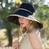 Novo estilo francês chapéu de sol feminino aba larga chapéu de pescador praia viagem, chapéu de verão de palha dobrável leve com elegante