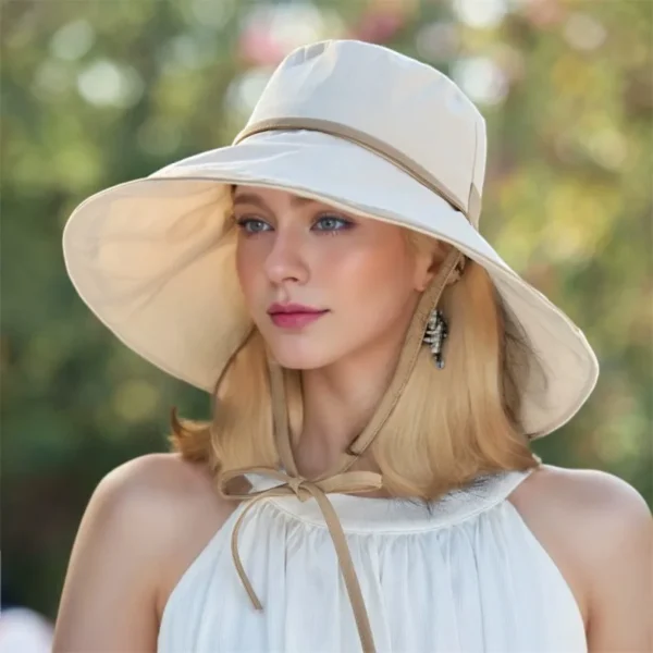 Novo estilo francês chapéu de sol feminino aba larga chapéu de pescador praia viagem, chapéu de verão de palha dobrável leve com elegante